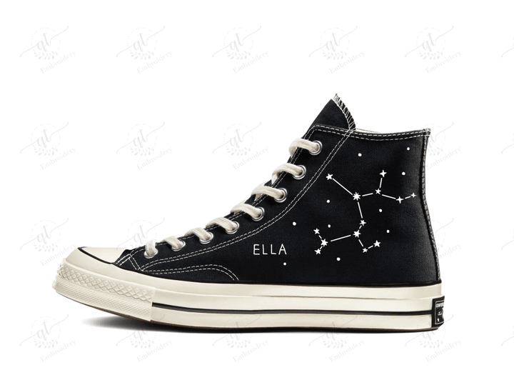 Personalize Embroidery Constellation Shoes, Converse Embroidery Sagittarius Constellation Chuck Taylor High Top, Custom Constellation Converse, Custom Handmade Embroidery Converse
