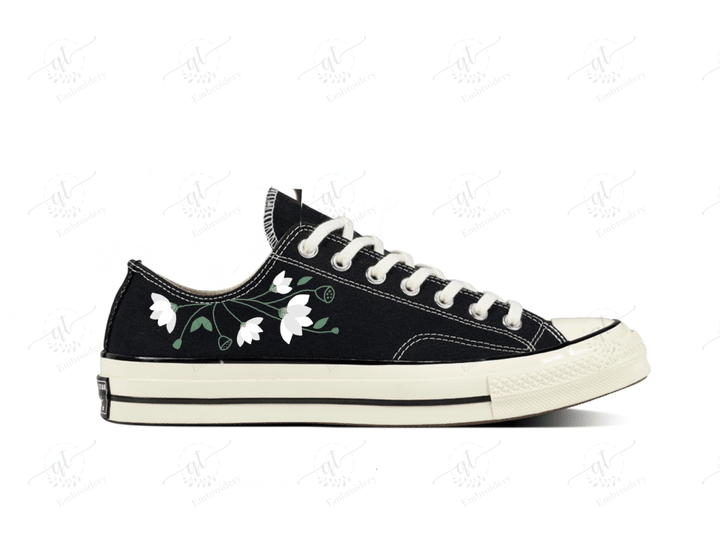 Personalize Lotus Flowers Embroidery Shoes, Converse Lotus Florals Chuck Taylor Low Top, Custom Lotus Converse, Custom Handmade Embroidering Converse