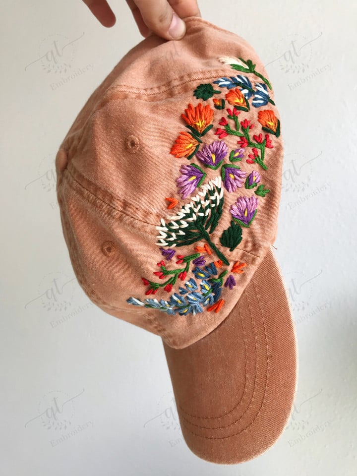 Embroidery Hat For Woman, Colorful Summer Cap, Curved Brim Baseball Hat, Embroidered Baseball Cap, Birthday Gift, Gift For Women