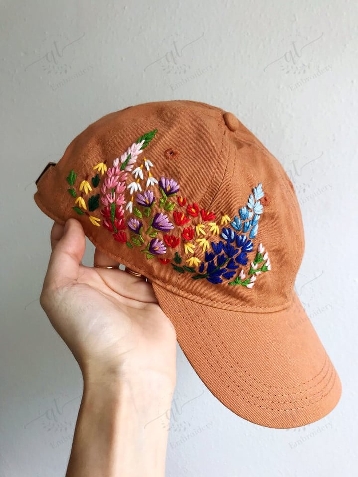 Hand Embroidered Sunflower Cotton Baseball Cap, Floral Embroidered Hat, Embroidered Baseball Caps, Gardener Gift, Girlfriend Gift