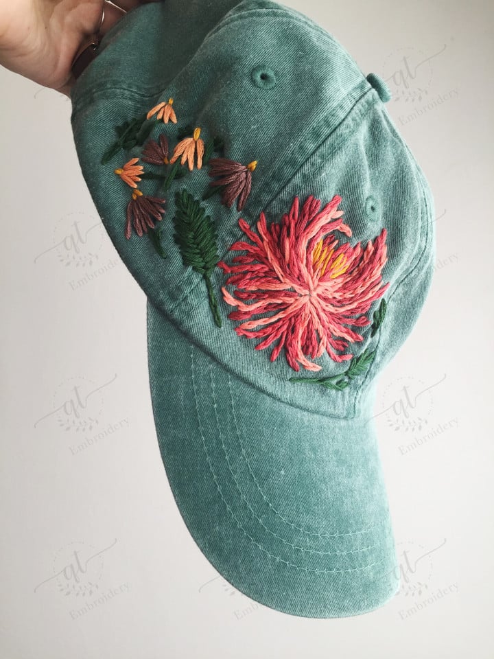 Peony Embroidered Cap, Custom Floral Embroidery Hat, Embroidery Woman Cap, Personalize gifts, Gifts for Her, Gift for Mom.