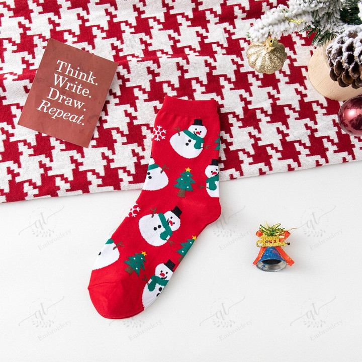 Cotton Socks With Christmas Pattern Printed Cute Japanese Style Fall Winter 2023 Fashion, Christmas socks A happy and peaceful Christmas 2023 Hoisery and Socks Print Socks Personalized Embroidered Christmas Stocking