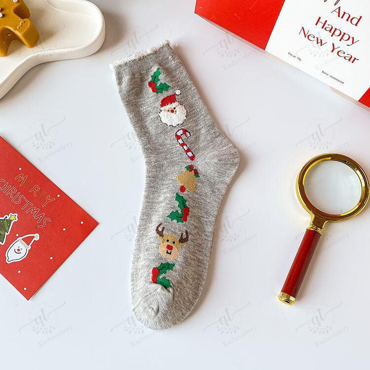 Christmas Stockings Personalized Japanese Style Fall Winter 2023 Fashion, Family Christmas Stockings A happy and peaceful Christmas 2023 Hoisery and Socks Print Socks Personalized Embroidered Christmas Stocking