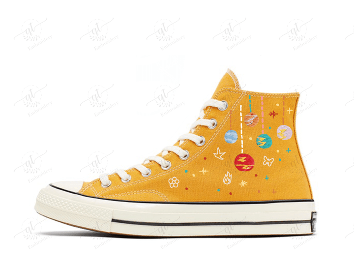 Personalize Cold Play Embroidery Shoes, Converse Cold Play Embroidery Chuck Taylor High Top, Custom Handmade Embroidery Converse