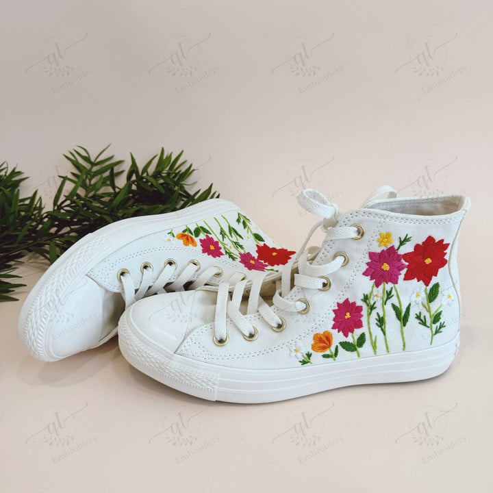Embroidery Rose Flowers Converse Chuck Taylor All Star 1970s Personalized Gifts for Her Custom Flower Embroidered Converse High Top