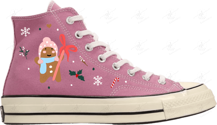 Personalize Gingerbread Man Embroidery Shoes, Converse Gingerbread Man Embroidery Chuck Taylor High Top, Custom Handmade Embroidered Converse