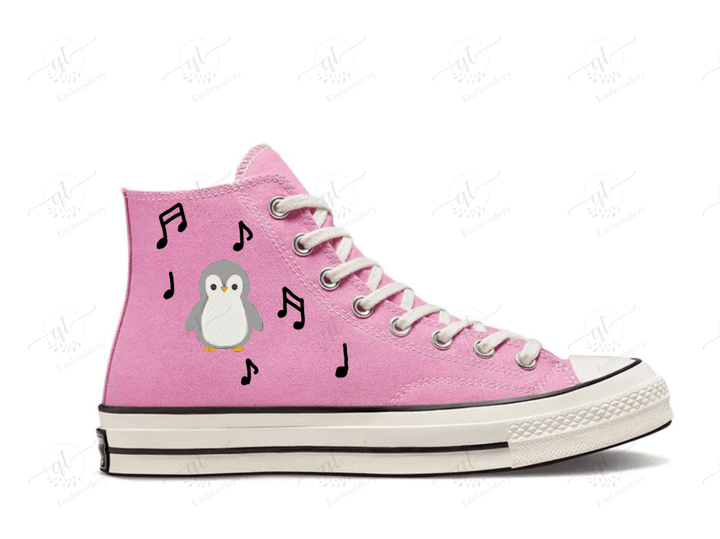 Personalize Penguin Man Embroidery Shoes, Converse Penguin Embroidery Chuck Taylor High Top, Custom Handmade Embroidered Converse