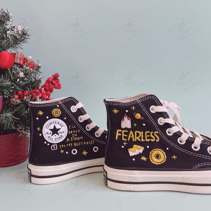 Personalize Embroidery Fearless Shoes, Converse Chuck Taylor Swift High Top, Fearless Embroidered Converse, Custom Hand Embroidery Converse