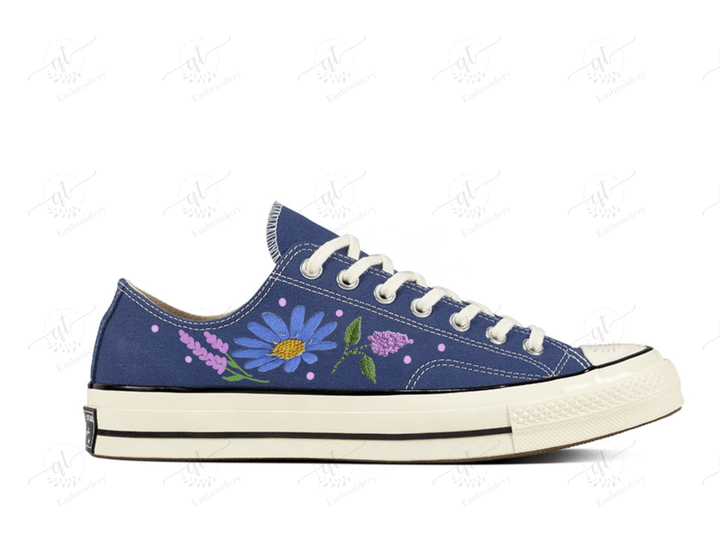 Personalize Flowers Embroidery Shoes, Converse Florals Embroidery Chuck Taylor Low Top, Custom Handmade Embroidered Converse