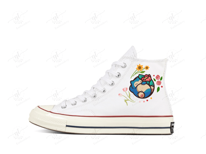 Personalize Snorlax Hand-Painted Shoes, Snorlax Chuck Taylor High Top, Handmade Painting Converse