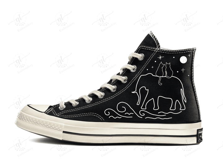 Personalize Elephant Cat Embroidery Converse, Embroidery Chuck Taylor High Top, Embroidered Converse