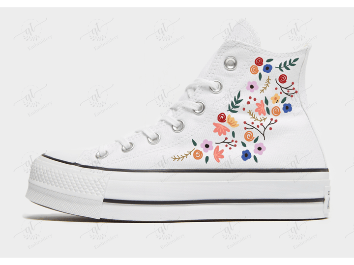 Personalize Florals Embroidery Converse, Embroidery Chuck Taylor High Top, Embroidered Converse