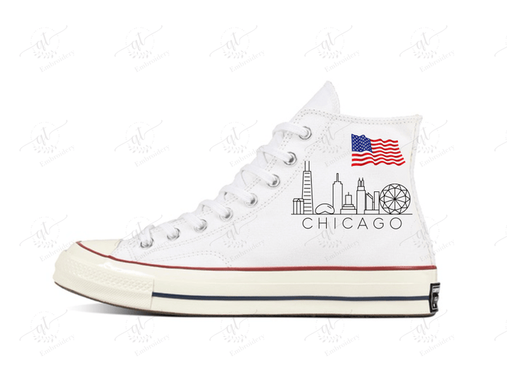 Personalize Chicago Skylines Embroidery Converse, Embroidery Chuck Taylor High Top, Florals Embroidered Converse