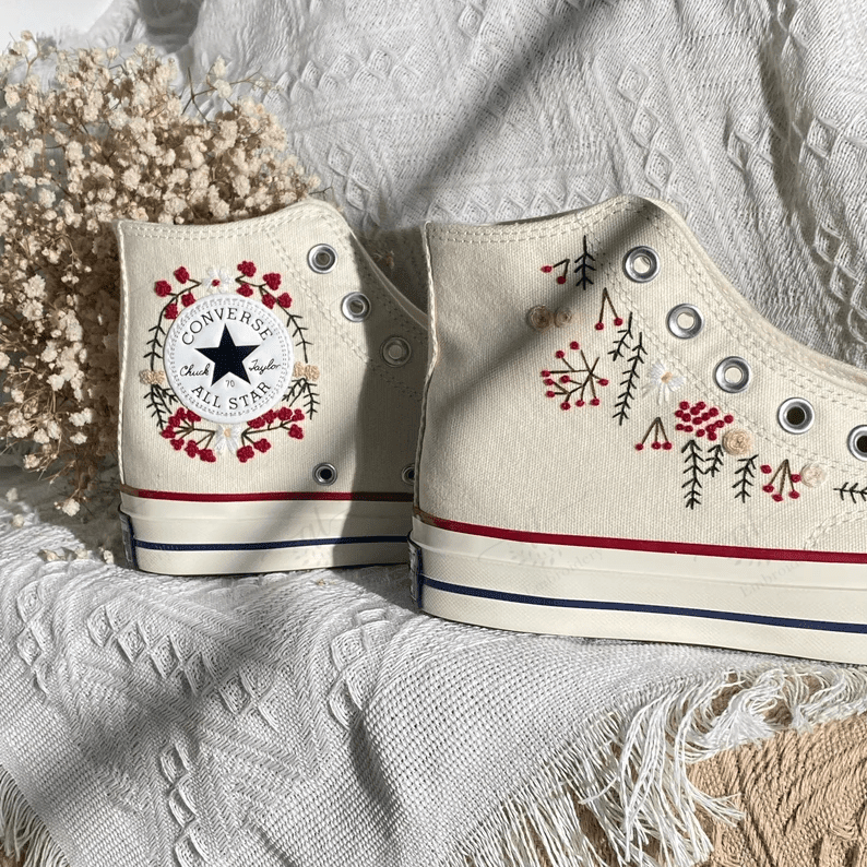 Custom Converse Embroidere/ Embroidery Wedding Shoes/ Embroidered