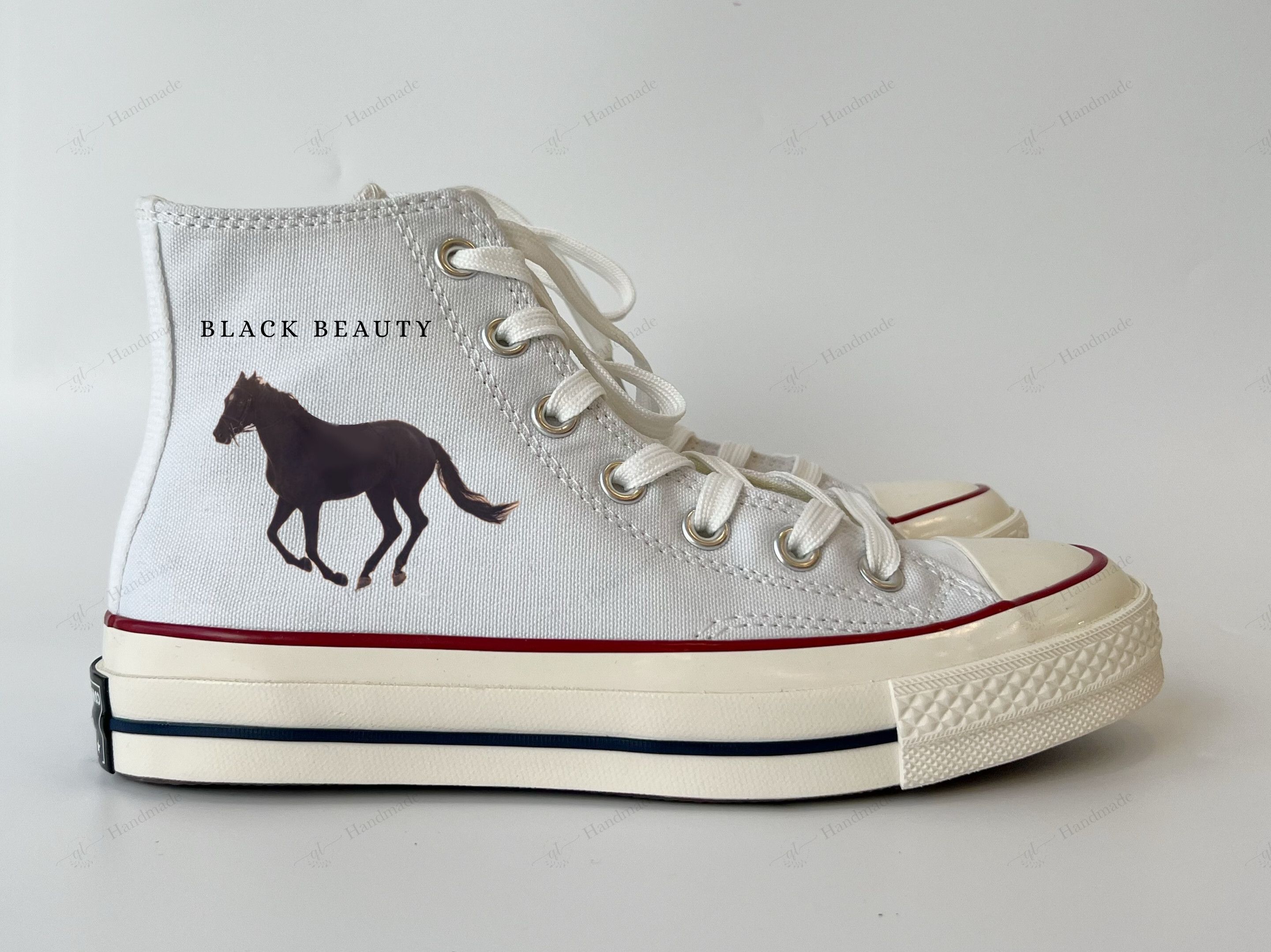 Horses Logo Embroidery High Top Converse - QT Embroidery