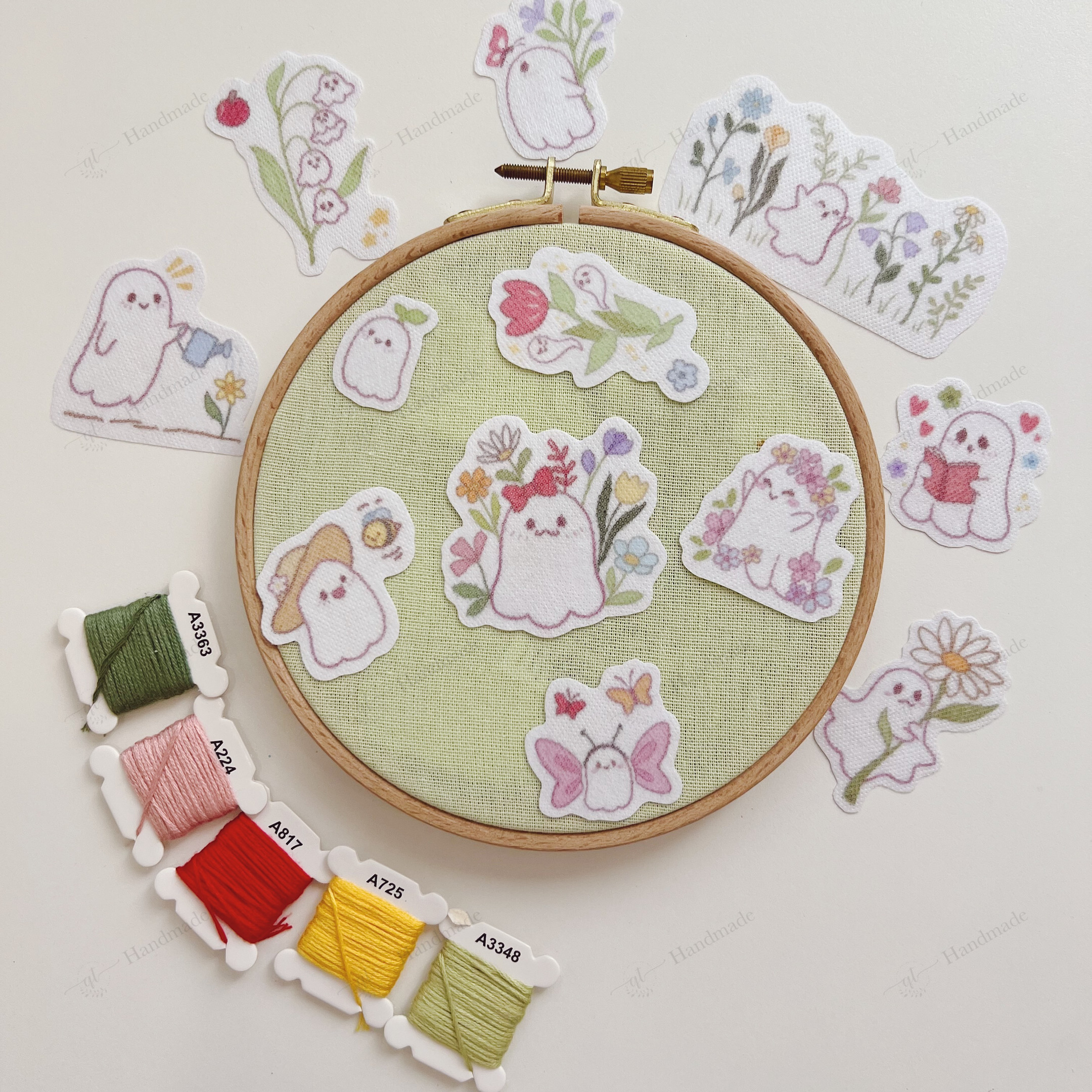 Mini Set Spring Floral Ghost Embroidery Patterns - Stick & Stitch For ...