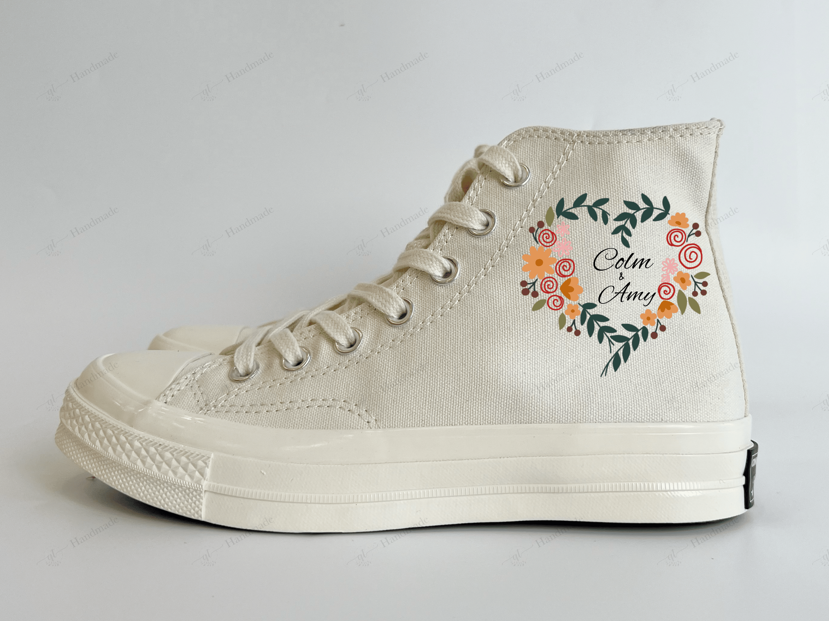 Custom Wedding Rustic Flowers Embroidery Converse Chuck Taylor High Top ...