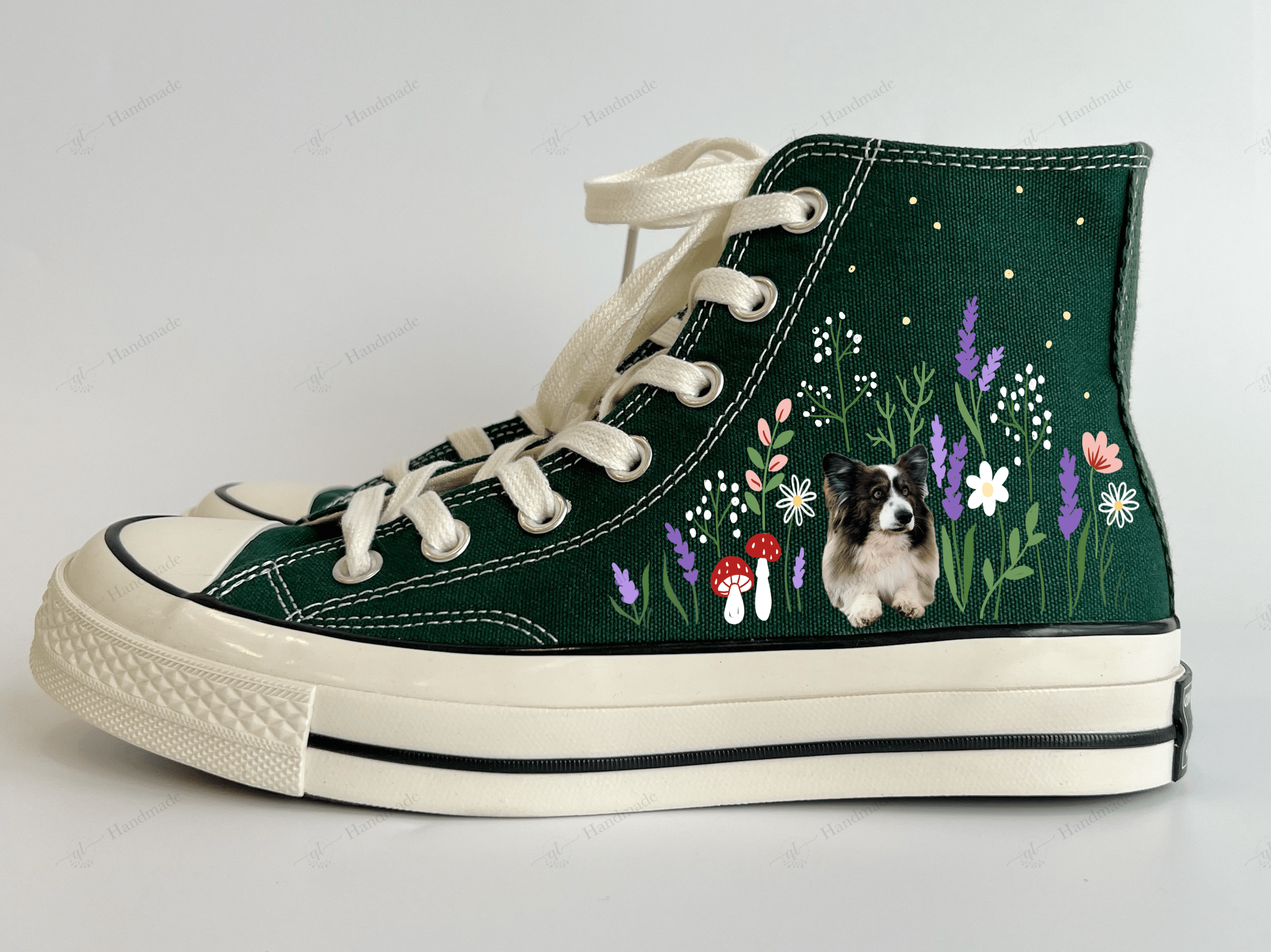 Custom Pets Body Portraits WildFlowers Embroidery High Top Converse ...