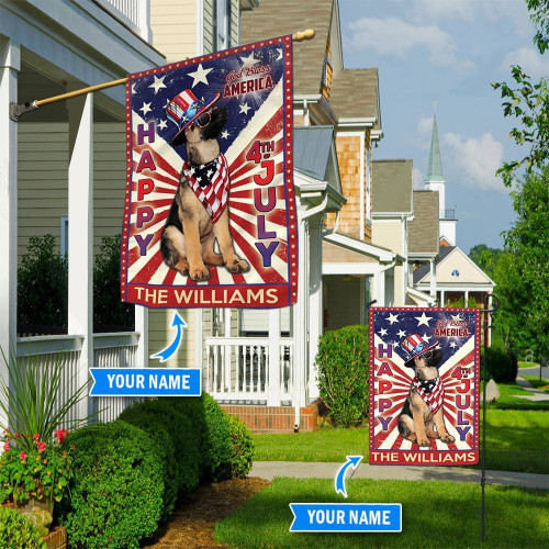 DIF6007-German shepherd God bless america - 4th of july Personalized Flag