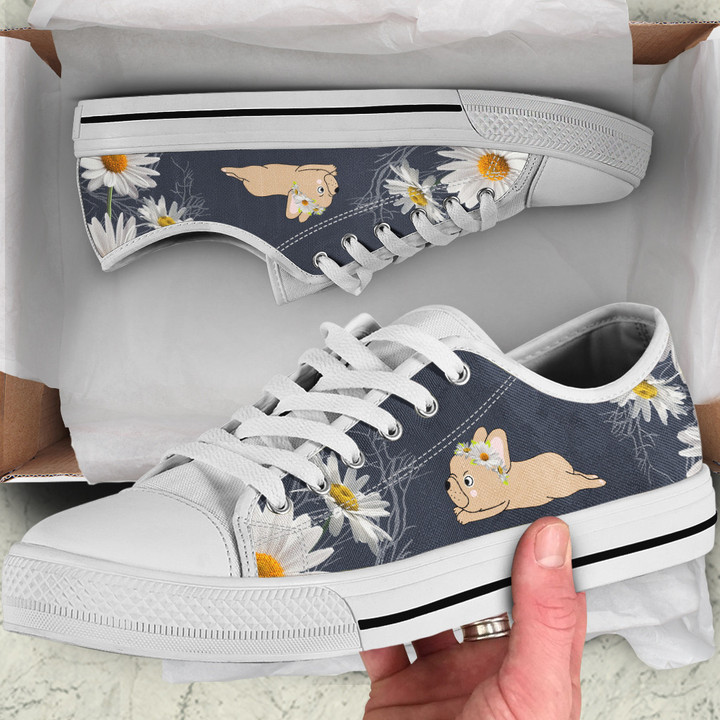 Cute French Bulldog With Daisy Flowers Low Top Shoes THS23052008