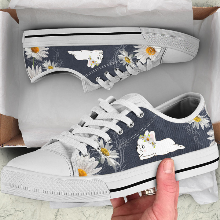 Cute French Bulldog With Daisy Flowers Low Top Shoes THS23052009