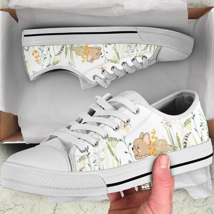 Cute French Bulldog With Flowers Low Top Shoes THS23052401