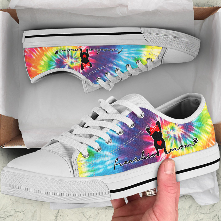 Cute Frenchie Mom - Tie Dye Pattern Low Top Shoes THS23060102