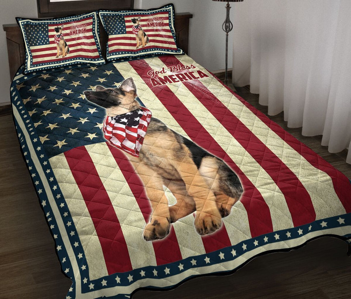 German Shepherd God Bless America Quilt Bed Set & Quilt Blanket