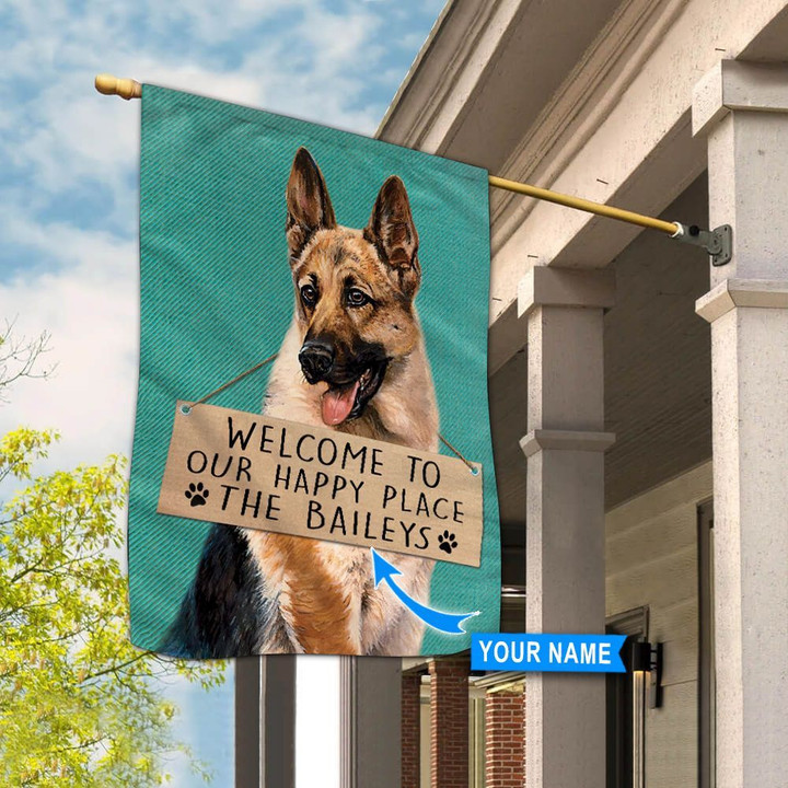 THF20072205 German Shepherd-Welcome to our happy place Personalized Flag
