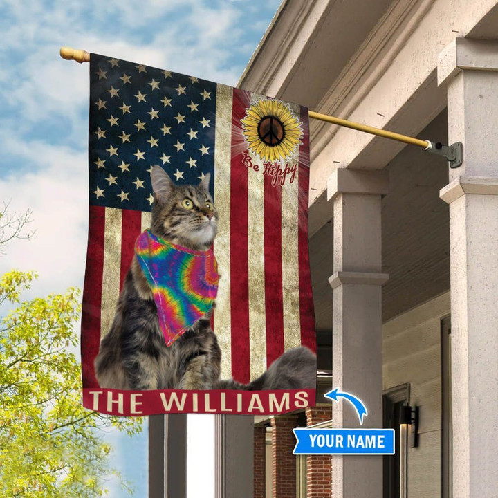 MHFMEO103 Maine Coon Hippie Personalized Flag