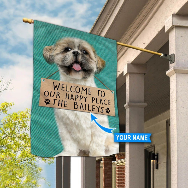 THF20072409 Shih Tzu-Welcome to our happy place Personalized Flag