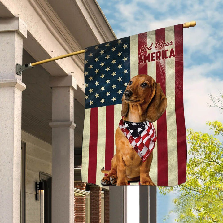 THF0124 dachshund God Bless House Flag