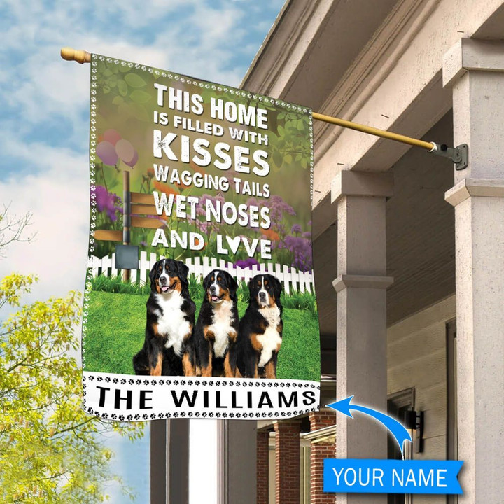BIF2504 Bernese Mountains This Home Is Filled With Kisses Personalized Flag