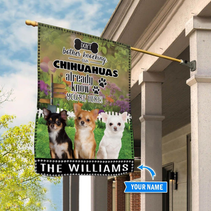 BIF1428 Chihuahuas Don't bother knocking Personalized Flag