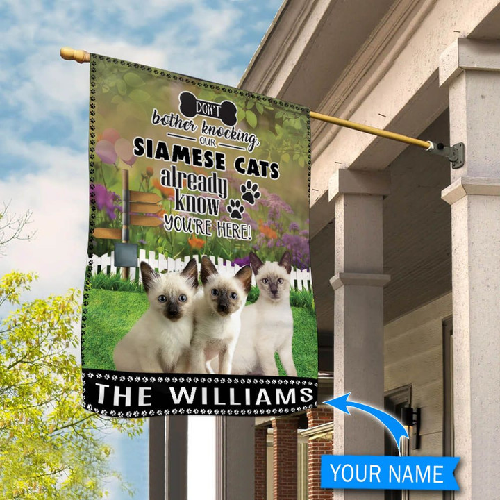 BIF1418 Siamese cat Don't bother knocking Personalized Flag