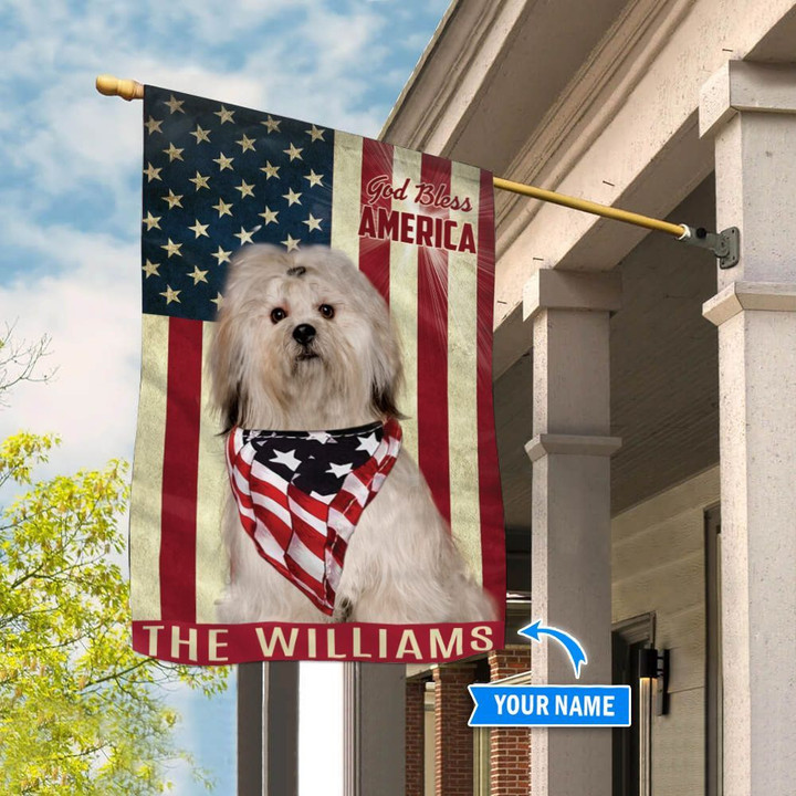 THF0224 Lhasa Apso God Bless America Personalized Flag