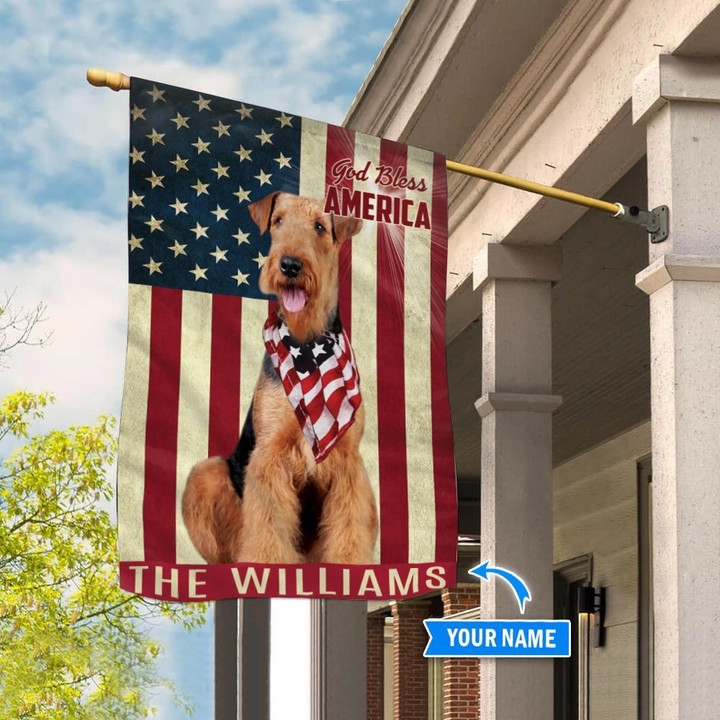 THF0199 Airedale Terrier God Bless America Personalized Flag