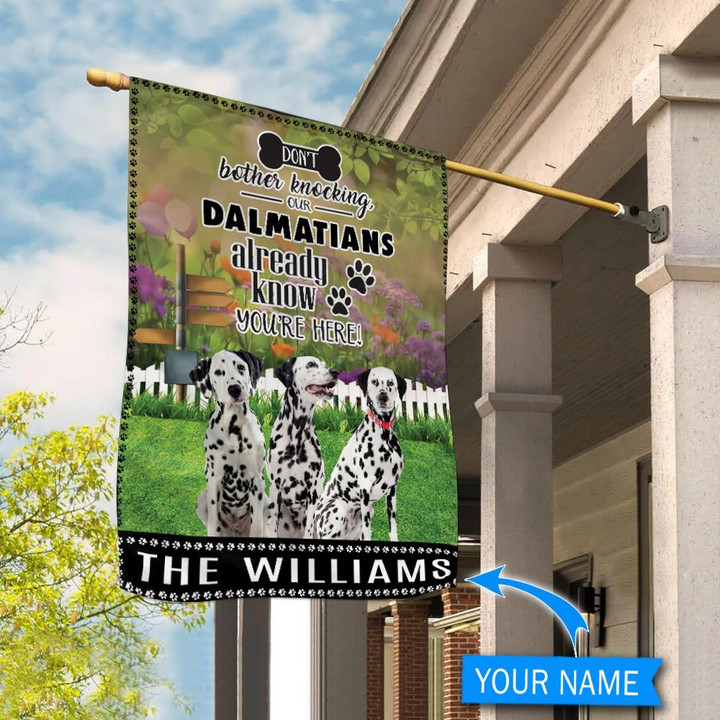 BIF1426 Dalmatian Don't bother knocking Personalized Flag
