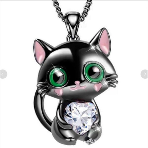 Fashion Love Crystal Cat Pendant Necklace Natural Love Crystal Cat Animal Jewelry for Women Valentines Day Gift Korean Fashion