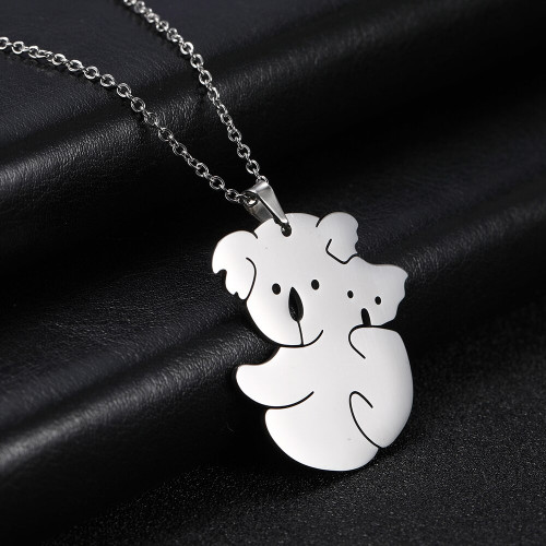Cazador Cute Koala Pendant Necklace for Women Animal Mother Kids Neck Chains Mother Day Gift Wholesale Stainless Steel Jewelry