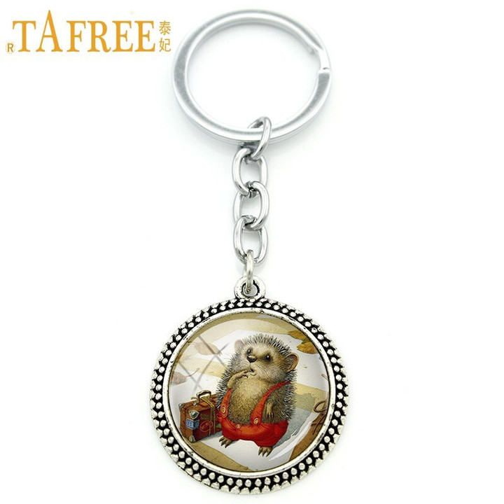 Hedgehog Key Chain it eats fruit in picture Fashion Keychain round Glass very cute style metal jewelry H251