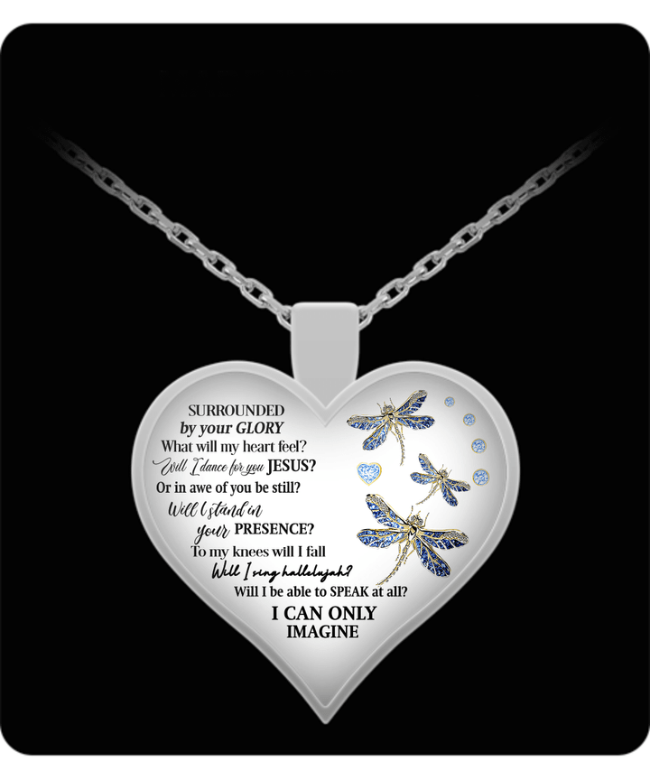 Heart Pendant Necklace - Glory Moment Dragonfly Metallic Heart Necklace - Awesome Tee Fashion