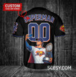 New York Mets x Superman DC Comics with Trophy Custom Baseball Jersey Black