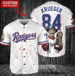 Texas Rangers x Freddy Krueger A Nightmare on Elm Street Halloween with World Series Trophy Custom Baseball Jersey White