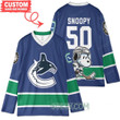 Vancouver Canucks x Snoopy and Charlie Brown Custom Hockey Jersey Blue Home