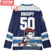 Columbus Blue Jackets x Snoopy and Charlie Brown Custom Hockey Jersey Navy Alt
