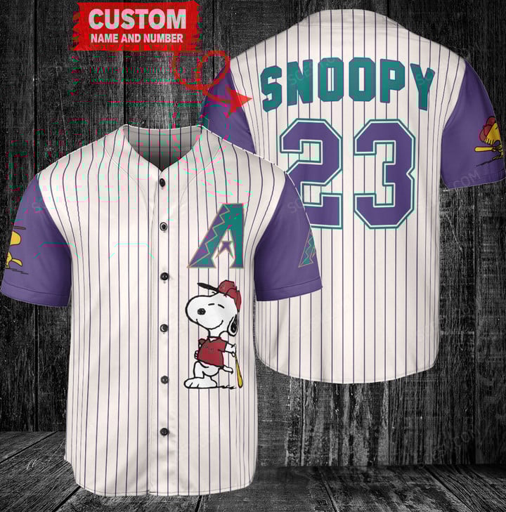 Arizona Diamondbacks Peanuts Snoopy Baseball Jersey Cream-Purple