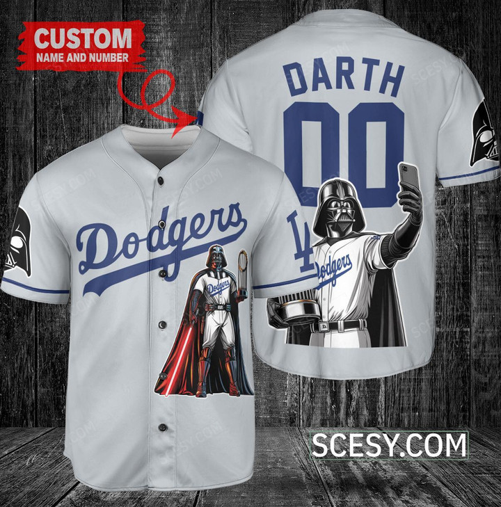 Los Angeles Dodgers x Darth Vader Star Wars with Trophy Custom Baseball Jersey Gray