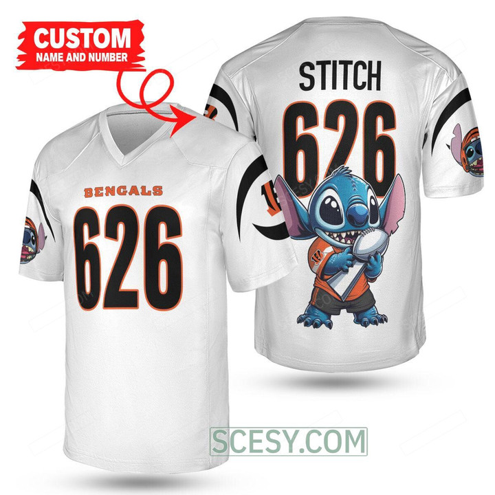 Cincinnati Bengals x Lilo & Stitch with Super Bowl Trophy Custom Jersey White