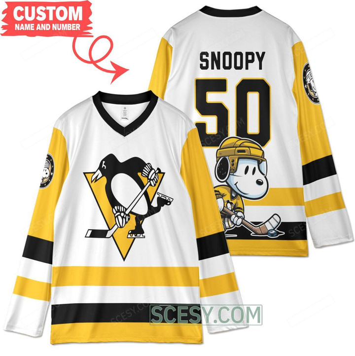 Pittsburgh Penguins x Snoopy and Charlie Brown Custom Hockey Jersey White Away